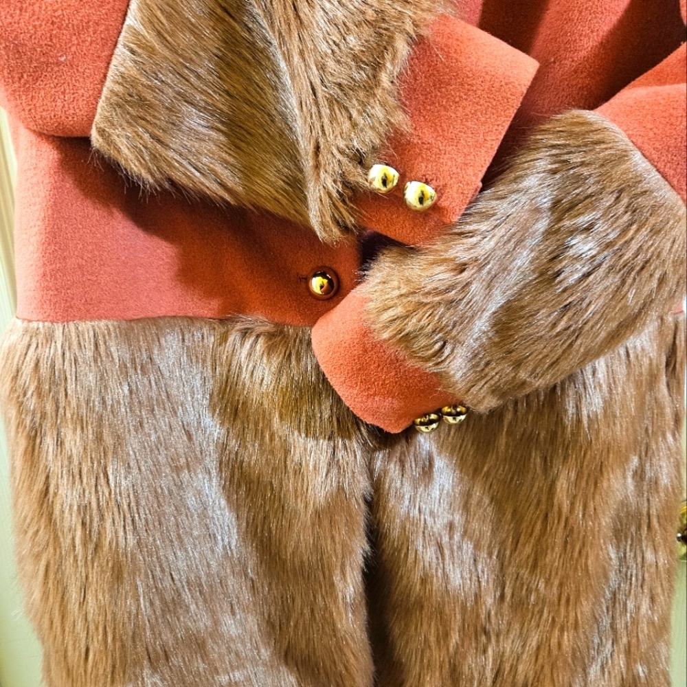 Anthropologie Keepsake Wool and Faux Fur Coat - X-Large Reddish Orange - Picture 7 of 15